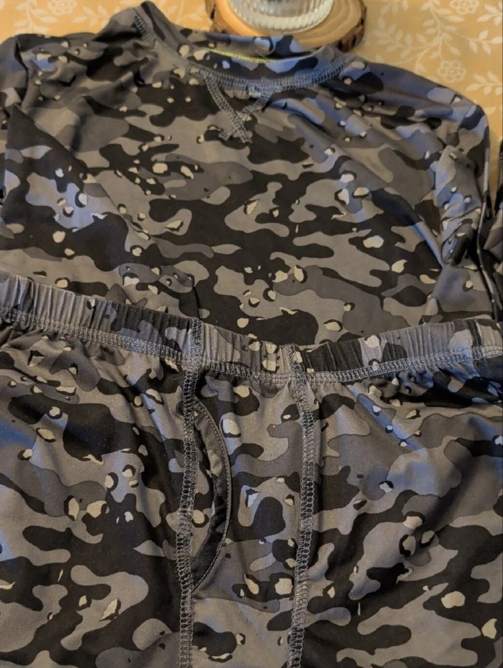 Cuddl Duds Kids Two-Piece Gray and Black Camo Pajama Set